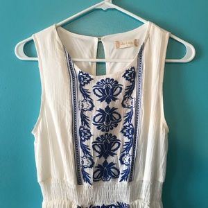 Altar’d State White Dress with Blue Embroidery